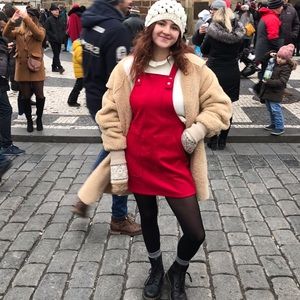 Red Suede Overall Dress
